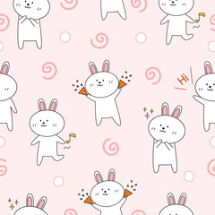 Cute rabbit seamless pattern pink background. Vector illustration