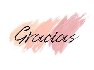 Gracias hand written lettering Thank you in Spanish language on abstract watercolor brushed background