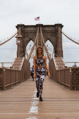 Woman at Brooklyn Bridge New York City