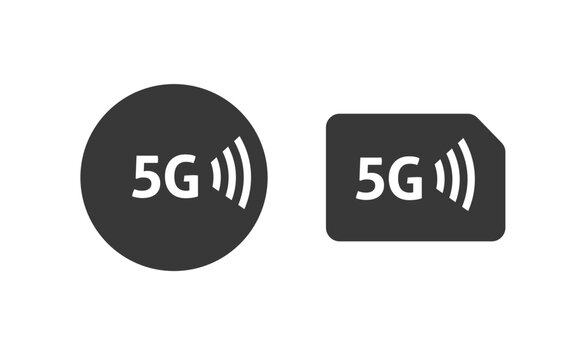 5g lte icon logo blak white pictogram clipart vector, network cellular technology sim card and round circle icon silhouette design image