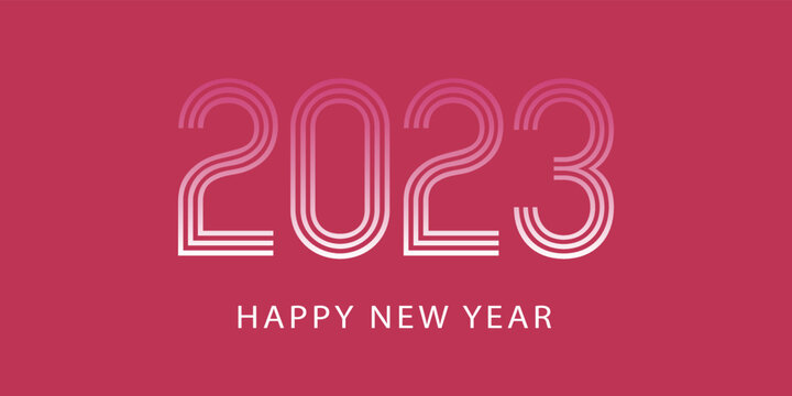 Vector 2023 new year banner. Viva Magenta 18-1750 color of the year 2023. Viva magenta trendy background and striped text. Gradient happy new year text.