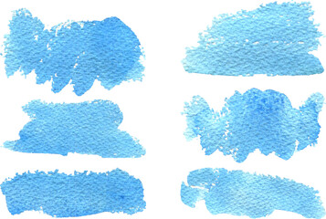 Set of vector blue brush strokes.Watercolor texture splatters. Grunge rectangle text boxes. Frames for text or quote.

