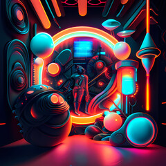 Obraz premium Modern Fantastic Illustration: A Dreamlike Scene of colorful Fantasy and detailed Glow