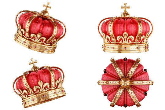 Golden crown isolated on white background, cap for monarch, emperor crown. 3D render, 3D illustration