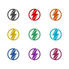 Circle Thunder Lightning Logo icon isolated on white background. Set icons colorful