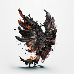 3d illustration burned black feather wings