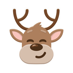 Cute happy deer head. Reindeer head. Cute animal face icon. Merry Christmas cartoon character. Vector illustration