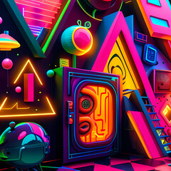 Modern Fantastic Illustration: A Dreamlike Scene of colorful Fantasy and detailed Glow