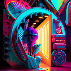 Modern Fantastic Illustration: A Dreamlike Scene of colorful Fantasy and detailed Glow