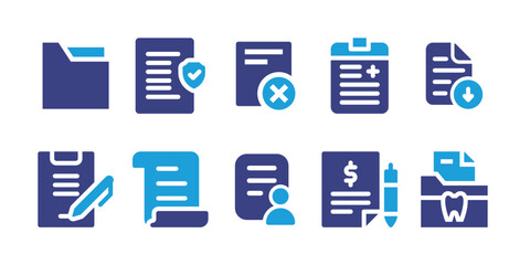 Documentation icon set. Vector illustration. Containing document, legal document, delete document, patient, download file, form, quote request, documents