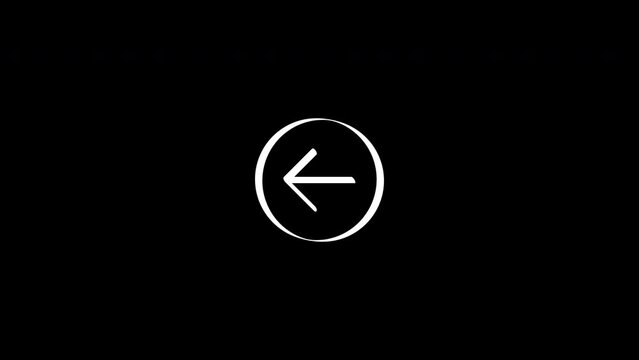 left arrow in circle hand drawn animation.white animation isolated on black background.