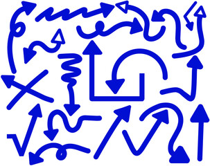 Vector set of hand drawn curved arrows. Doodle sketch style. Collection of pointers.