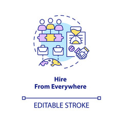 Hire from everywhere concept icon. Outstaffing benefit for business abstract idea thin line illustration. Contractors. Isolated outline drawing. Editable stroke. Arial, Myriad Pro-Bold fonts used