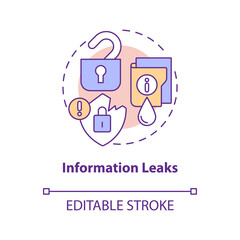 Information leaks concept icon. Outstaffing drawback abstract idea thin line illustration. Poor confidential data security. Isolated outline drawing. Editable stroke. Arial, Myriad Pro-Bold fonts used