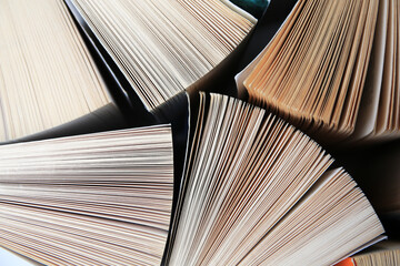 Collection of different books as background, closeup