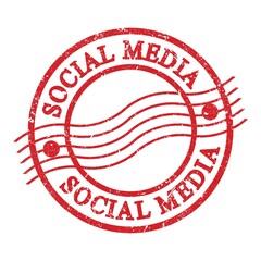 SOCIAL MEDIA, text written on red postal stamp.