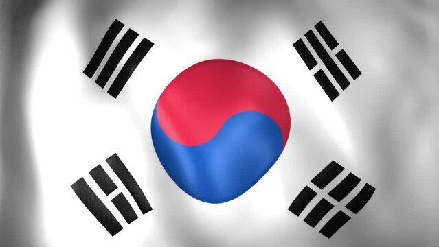 Animation of South Korean flag. 4K. Korean flag flying, Republic of Korea flag render animation	
