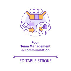Poor team management and communication concept icon. Outsourcing drawback abstract idea thin line illustration. Isolated outline drawing. Editable stroke. Arial, Myriad Pro-Bold fonts used
