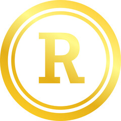 Copyright and registered trademark icon in golden colors. Trademark right license and intellectual property sign.