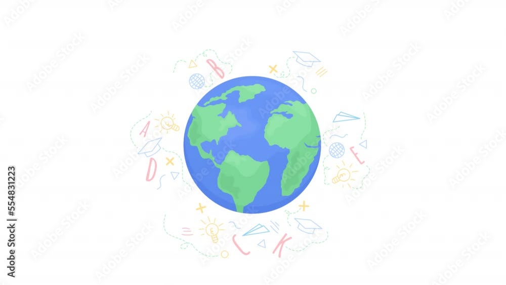 Poster animated world communication concept. looped 2d cartoon flat object on white with alpha channel tran