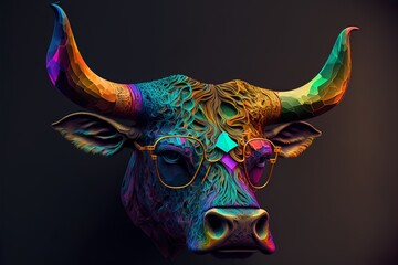 Beautiful and colored animals with glasses, bull