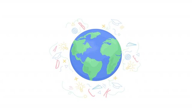 Animated world communication concept. Looped 2D cartoon flat object on white with alpha channel transparency for web design. HD video footage. Globe connection creative idea animation