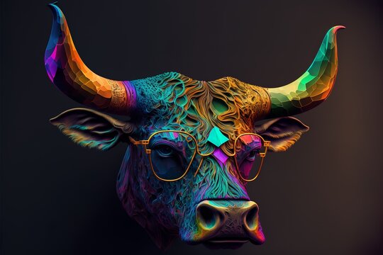 Fototapeta Beautiful and colored animals with glasses, bull