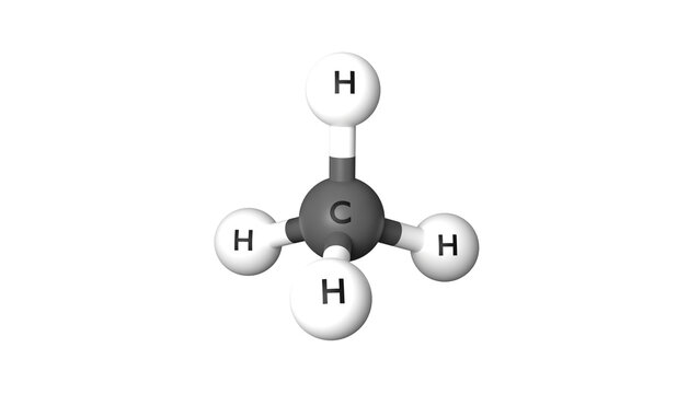 Mol&eacute;cula de metano o amon&iacute;aco, (CH4). Concepto de ciencia. Ilustraci&oacute;n procesada en 3D con fondo transparente.