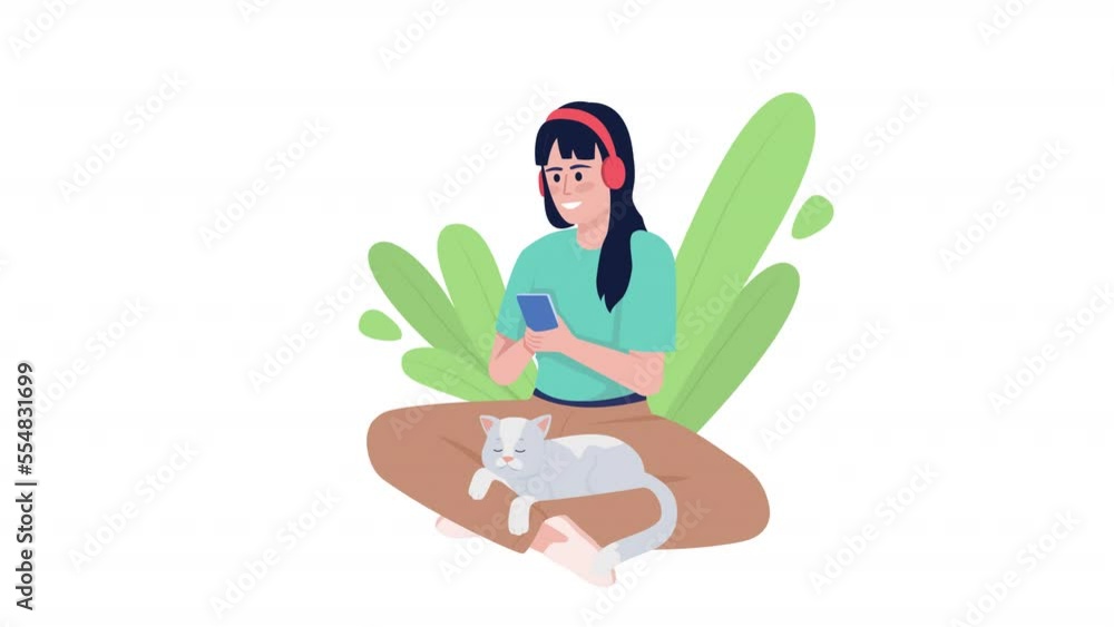 Poster animated learn english concept. looped 2d cartoon flat character on white with alpha channel transpa