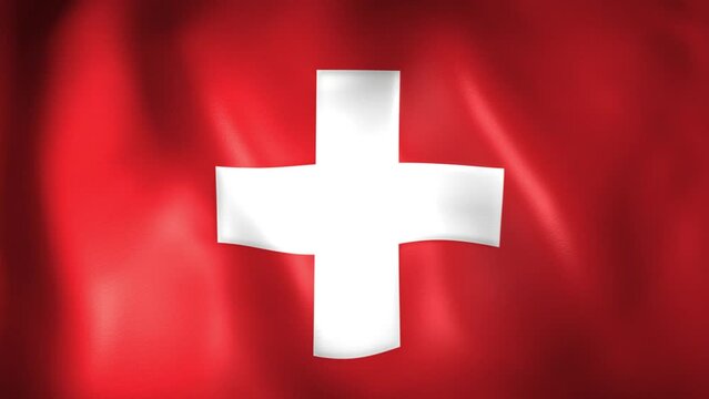 Animation of Swiss flag. 4K. Switzerland flag flying, Swiss Confederation flag render animation	