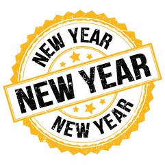 NEW YEAR text on yellow-black round stamp sign