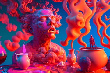 Fluorescent Dreamy Mystical colorful glowing fantasy world Imagination of start of mind
