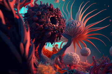 Fluorescent Dreamy Mystical colorful glowing fantasy world Imagination of start of mind
