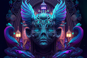 Fluorescent Dreamy Mystical colorful glowing fantasy world Imagination of start of mind
