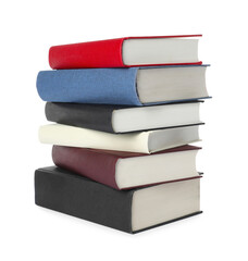 Stack of hardcover books isolated on white