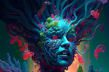Fluorescent Dreamy Mystical colorful glowing fantasy world Imagination of start of mind
