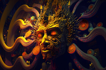 Fluorescent Dreamy Mystical colorful glowing fantasy world Imagination of start of mind
