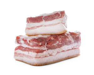 Pieces of pork fatback isolated on white