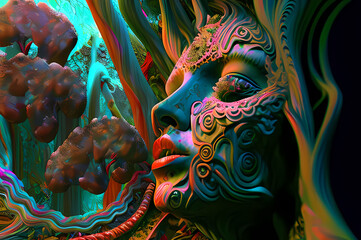 Fluorescent Dreamy Mystical colorful glowing fantasy world Imagination of start of mind
