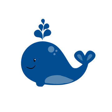 Cute blue whale icon isolated on white background