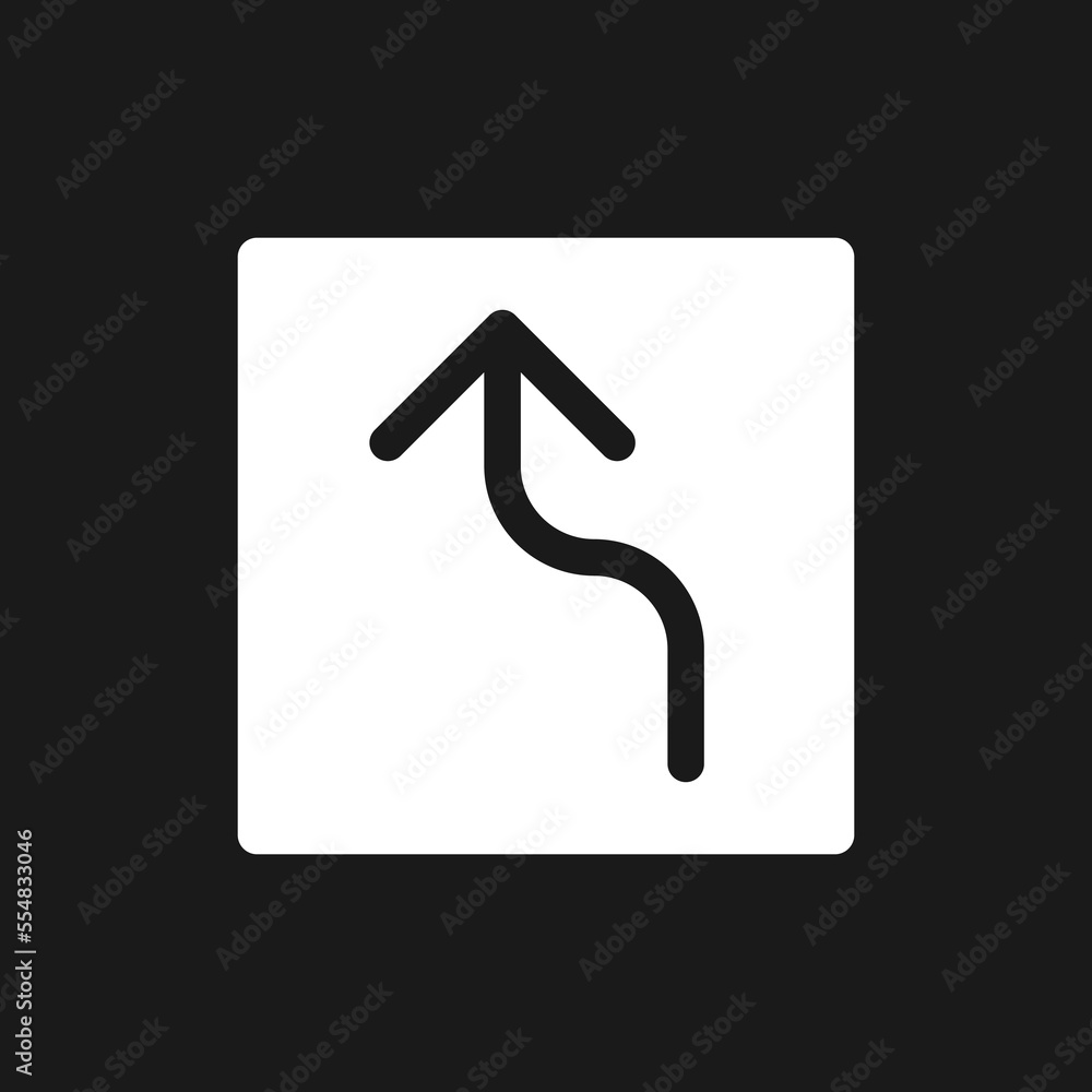 Poster left reverse turn arrow dark mode glyph ui icon. destination. road sign. user interface design. whit
