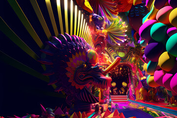Fluorescent Dreamy Mystical colorful glowing fantasy world Imagination of start of mind

