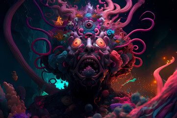 Fluorescent Dreamy Mystical colorful glowing fantasy world Imagination of start of mind
