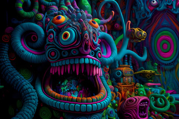 Obraz premium Fluorescent Dreamy Mystical colorful glowing fantasy world Imagination of start of mind 
