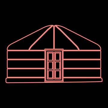 recommend clip art: Neon yurt of nomads Portable frame dwelling with door Mongolian tent covering building red color vector illustration image flat style