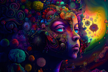 Fototapeta premium Fluorescent Dreamy Mystical colorful glowing fantasy world Imagination of start of mind 