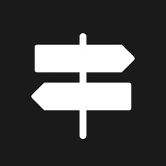 Signposts pointing in different directions dark mode glyph ui icon. User interface design. White silhouette symbol on black space. Solid pictogram for web, mobile. Vector isolated illustration