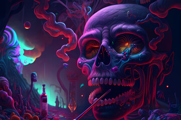 Fluorescent Dreamy Mystical colorful glowing fantasy world Imagination of start of mind
