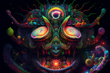 Fototapeta premium Fluorescent Dreamy Mystical colorful glowing fantasy world Imagination of start of mind 