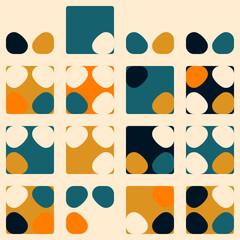 Modern vector abstract  geometric background with circles, rectangles and squares  in retro scandinavian style. Pastel colored simple shapes graphic pattern. Abstract mosaic artwork.